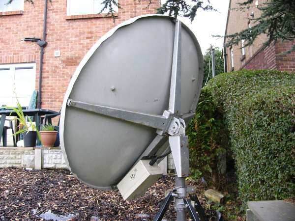 View of rear of dish showing downconverter